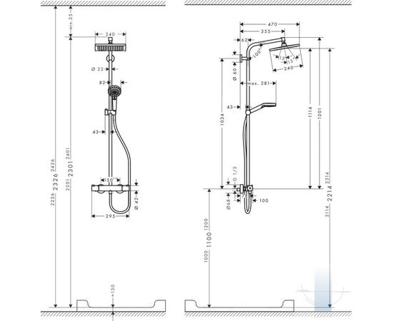 Hansgrohe Crometta E Showerpipe 240 1jet ar termostatu