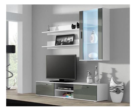 Cama Meble SOHO 5 set (RTV180 cabinet + Wall unit + shelves) White/Grey gloss