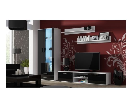 Cama Meble SOHO 8 set (RTV180 cabinet + S6 + shelves) White / Black gloss