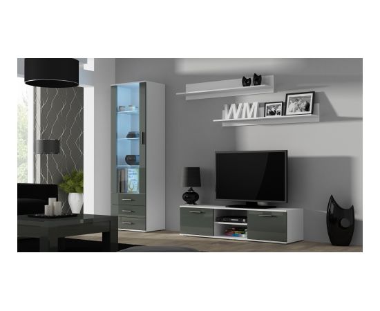 Cama Meble SOHO 7 set (RTV140 cabinet + S1 cabinet + shelves) White / Gloss grey