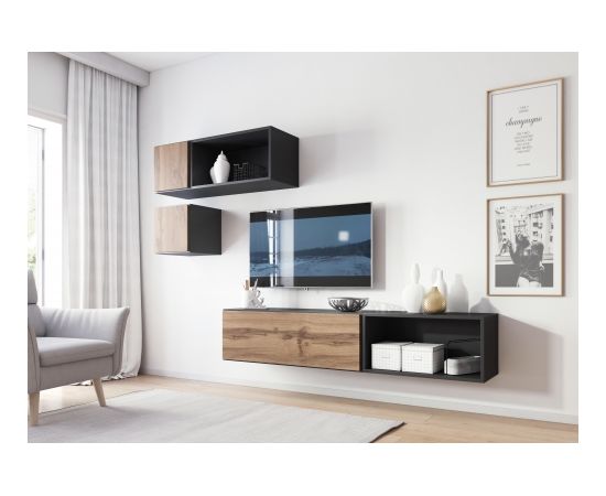 Cama Meble Cama living room furniture set ROCO 5 (RO1+2xRO4+2xRO5) antracite/wotan oak