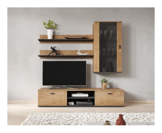 Cama Meble Cama SOHO 5 set (RTV180 cabinet + wall unit + shelves) oak lefkas + black