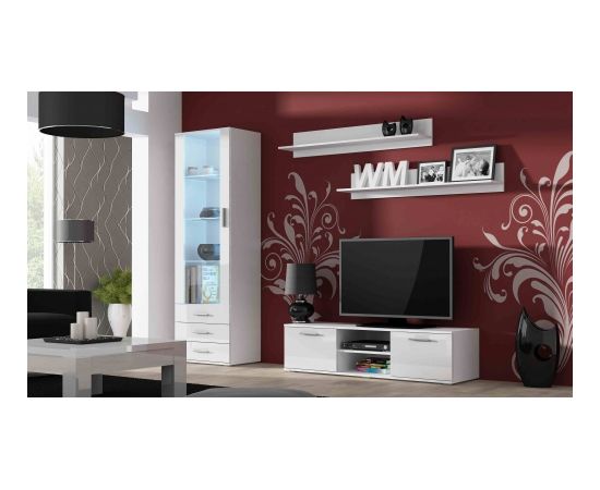 Cama Meble SOHO 7 set (RTV140 cabinet + S1 cabinet + shelves) White / White glossy