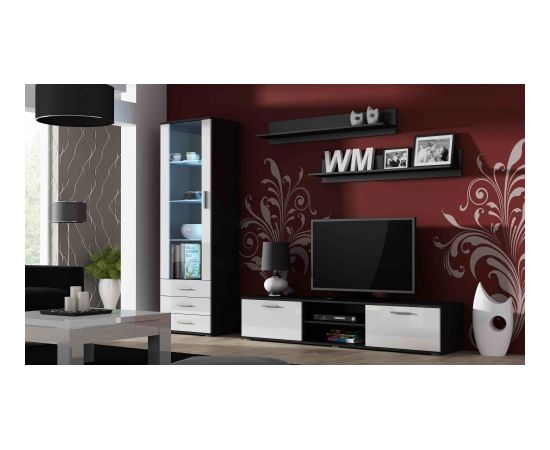 Cama Meble SOHO 1 furniture set (RTV180 cabinet + S1 cabinet + shelves) Black / White Gloss