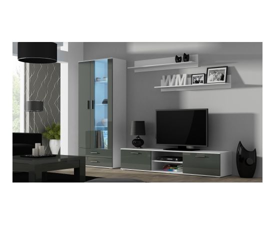 Cama Meble SOHO 8 set (RTV180 cabinet + S6 + shelves) White / Gloss grey