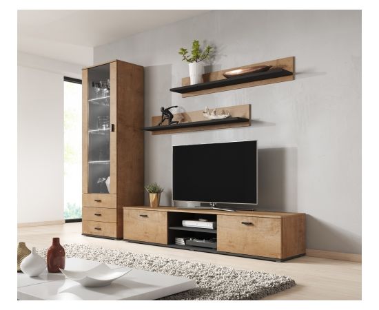 Cama Meble SOHO 1 furniture set (RTV180 cabinet + S1 cabinet + shelves) Oak lefkas/Black