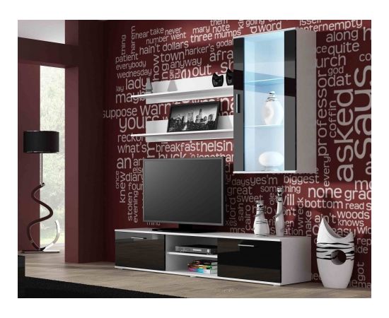 Cama Meble SOHO 5 set (RTV180 cabinet + Wall unit + shelves) White/Black gloss