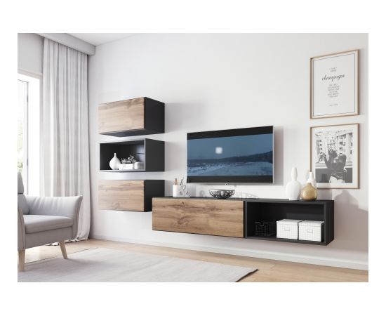 Cama Meble Cama living room furniture set ROCO 4 (RO1+2xRO3+2xRO4) antracite/wotan oak