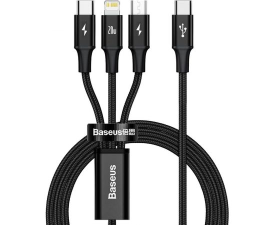 Кабель USB C штекер – USB C (15 W) / mikro-USB (10 W) / IP Lightning (20 W) кабель 1,5 м, чёрный, Rapid BASEUS