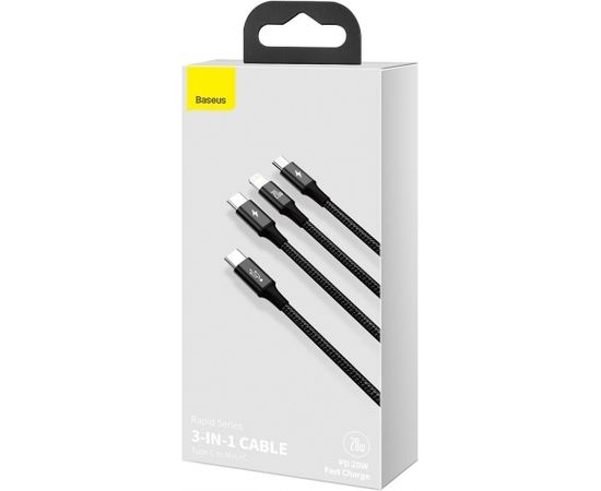 Кабель USB C штекер – USB C (15 W) / mikro-USB (10 W) / IP Lightning (20 W) кабель 1,5 м, чёрный, Rapid BASEUS