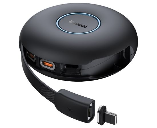 Cable USB C plug - magnetic adapters USB C, IP Lightning, micro USB, 20W black with retraction box BASEUS