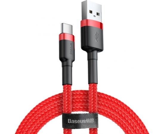 Kabelis USB2.0 A spraudnis - USB C spraudnis, 1.0m QC3.0 ar neilona apdari sarkana BASEUS
