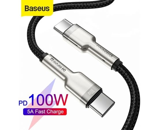 Kabelis USB C - USB C, datu pārraidei un savienojumam līdz 100W 1m melns Cafule Metal BASEUS