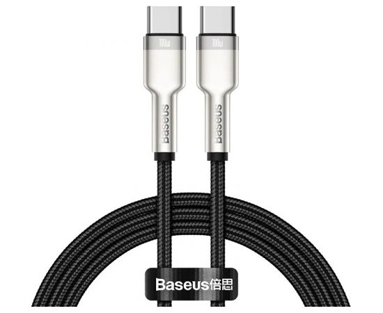 Kabelis USB C - USB C, datu pārraidei un savienojumam līdz 100W 1m melns Cafule Metal BASEUS