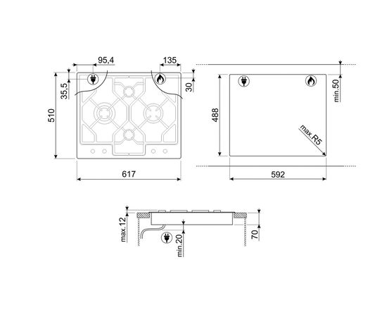 Smeg PGF64-4 Classica gāzes plīts virsma, iebūvējama 60cm