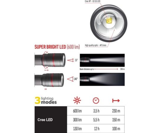 Фонарик, влагостойкий IP65, ULTIBRIGHT 80, CREE LED, 600 лм, перезаряжаемый, 2600 мА, EMOS