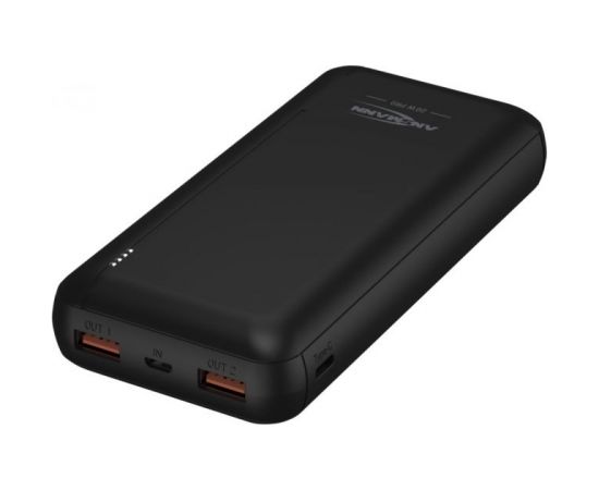 LiPo Powerbank 2xUSB + USB C 20000mAh 20W QC3.0 PD black with microUSB cable ANSMANN