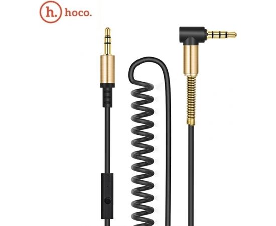 Hoco UPA02M Premium Aux Ligzdas 3.5mm spraudnis uz 3.5mm spraudnis 2m Spirāles kabelis ar mik & smart pogu uz pults 24K Melns