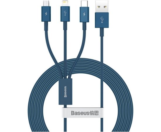 USB cable 3in1 Baseus Superior Series, USB to micro USB / USB-C / Lightning, 3.5A, 1.2m (blue)