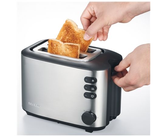 Severin AT 2514 Stainless steel/Black, Stainless steel, 850 W, Number of slots 2, Number of power levels 1, Bun warmer included