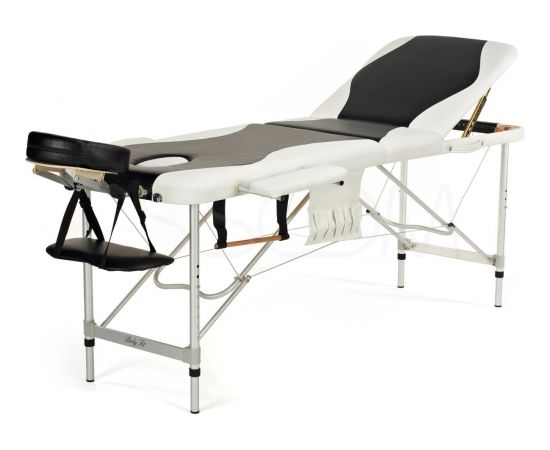 Bodyfit Łóżko do masażu 3 segmentowe aluminiowe czarno-białe (1038)