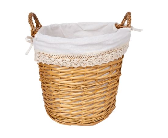 Laundry basket MAX, D40xH56cm, weave, color: light brown, with lace fabric