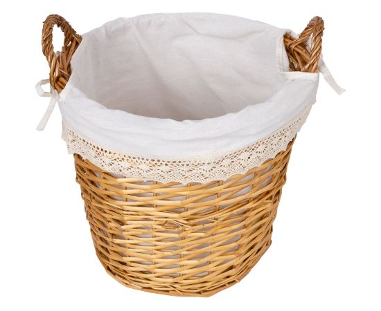 Laundry basket MAX, D40xH56cm, weave, color: light brown, with lace fabric