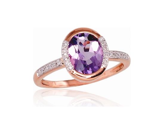 Zelta gredzens #1100523(Au-R+PRh-W)_DI+AM, Sarkanais Zelts	585°, rodijs (pārklājums) , Briljanti (0,076Ct), Ametists (1,419Ct), Izmērs: 18.5, 2.72 gr. Ar dārgakmeņiem