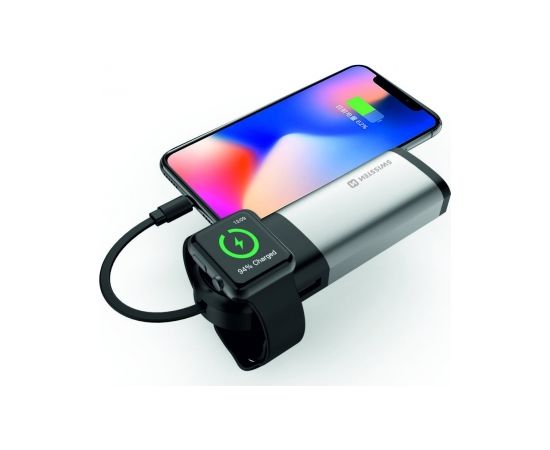 Swissten 2in1 6700 mAh Power Bank / MFi Lightning kabelis / Apple Watch bezvadu lādētājs / Sudrabs