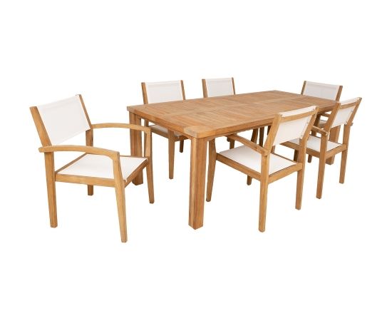 Ēdamistabas komplekts BALI galds un 6 krēsli. Galda izmēri ir 220x100xH75cm.