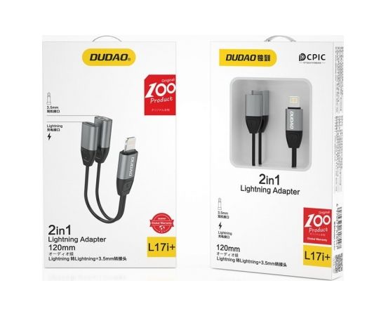 HQ Dudao L17i Адаптер для наушников Lightning на Lightning переходник + 3,5 мм Mini Аудио & конектор Заряда Jack Серый