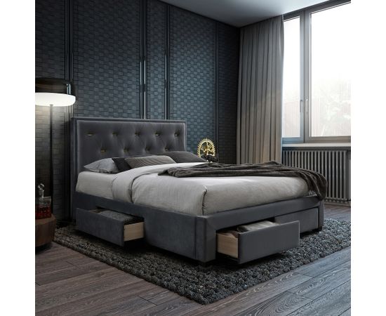Кровать GLOSSY 160x200см с матрасом HARMONY TOP POCKET, серый