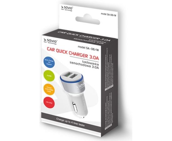 Savio Car Quick Charge charger Savio SA-06/W 3.0A, 2xUSB