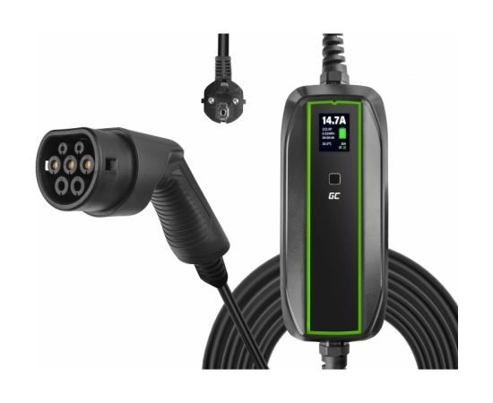 Green Cell EV16, GC EV PowerCable 3.6kW Schuko Type 2 mobile charger for charging electric cars and Plug-In hybrids, 10/16 A, 6.5 m