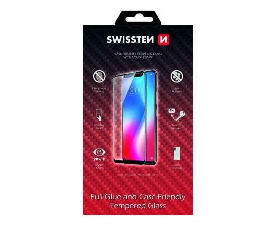 Swissten Full Face Tempered Glass Aizsargstikls Pilnam Ekrānam Apple iPhone 7 Plus / 8 Plus Melns