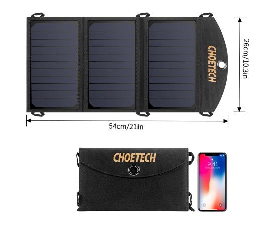 Choetech SC001 солнечное зарядное устройство 19W / 2x USB 2.4A / черное