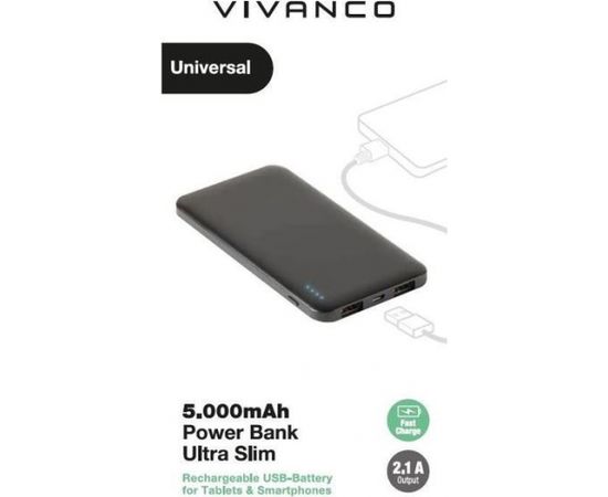 Vivanco ārējās uzlādes akumulators Slim 5000mAh (38857)