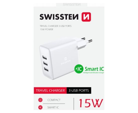 Swissten Smart IC Зарядное устройство 3x USB 3А 15W