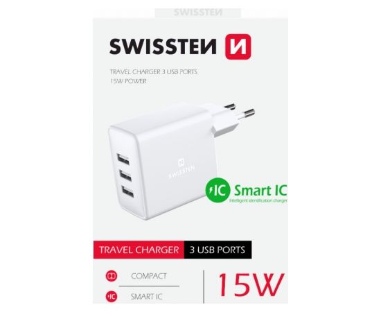 Swissten Smart IC Tīkla Lādētājs 3x USB 3А 15W