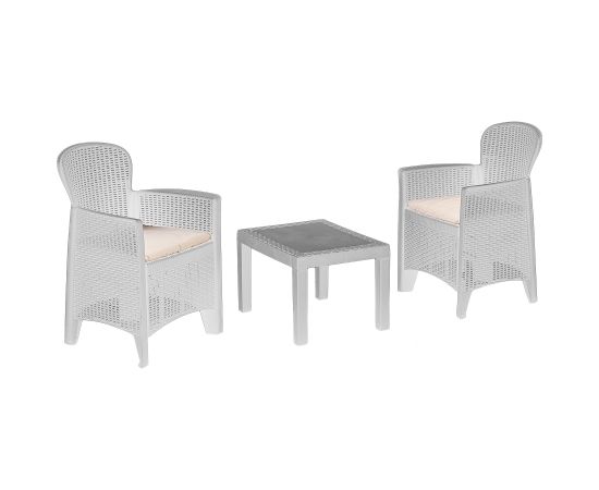 Dārza mēbeļu komplekts AKITA galds un 2 krēsli, balts