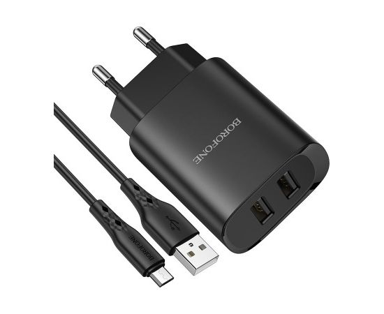 Зарядное устройство для телефона Borofone BN2 USB / 5V / 2.1A / 10.5W + кабель Micro USB черное