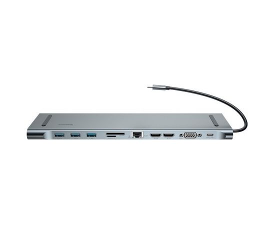 Baseus Enjoyment 11in1 USB-C intelligent HUB Type-C PD/HD4K*2/VGA/RJ45/SD/TF/USB*3/Audio*1/Stand Dark gray