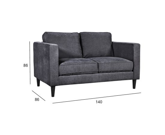 Dīvāns SPENCER 2-vietīgs, 140x82xH84cm, apdare: samta, krāsa: tumši pelēka, tumšas plastikāta kājas