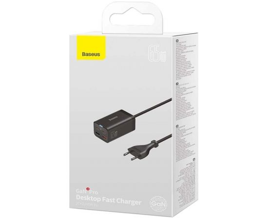 Baseus Quick Charger GaN3 Pro, 2x USB-C, 2x USB, 65W (black)