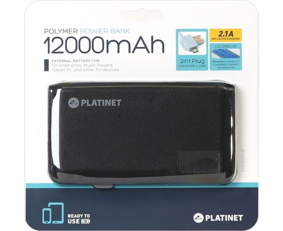 Platinet lādētājs-akumulators Leather 12000mAh LCD 2.1A Li-Po (43799)