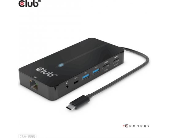 Club 3d CLUB3D Type-C 7-in-1 hub with 2x HDMI, 2x USB Gen1 Type-A, 1x RJ45, 1x 3.5mm Audio, 1x USB Gen1 Type-C 100W Female port