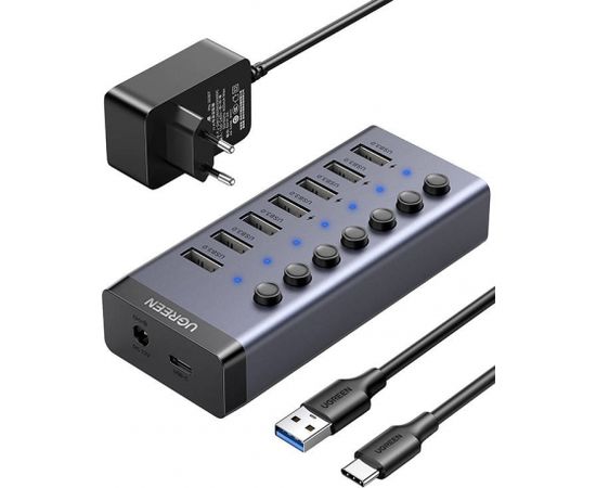 UGREEN Hub 7in1 USB-C, 7x USB-A 3.0 12V 2A (black)