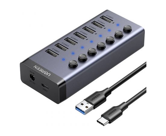 UGREEN Hub 7in1 USB-C, 7x USB-A 3.0 12V 2A (black)