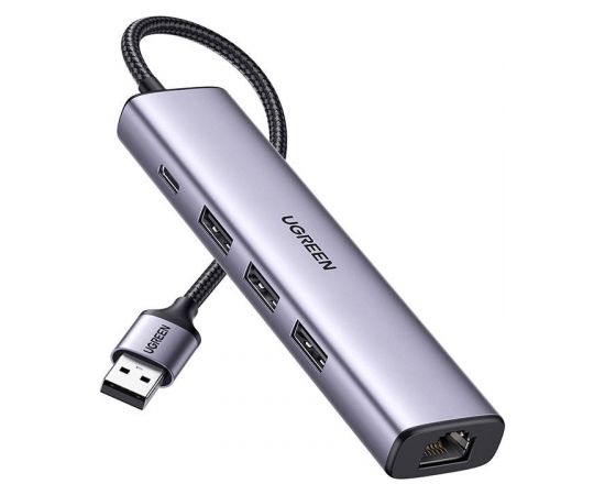 UGREEN 5in1 USB-A to 3x USB 3.0 + RJ45 + USB-C adapter (silver)