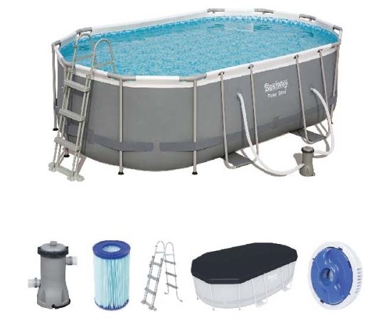 Bestway 56448 Power Steel Oval Pool Set Baseini